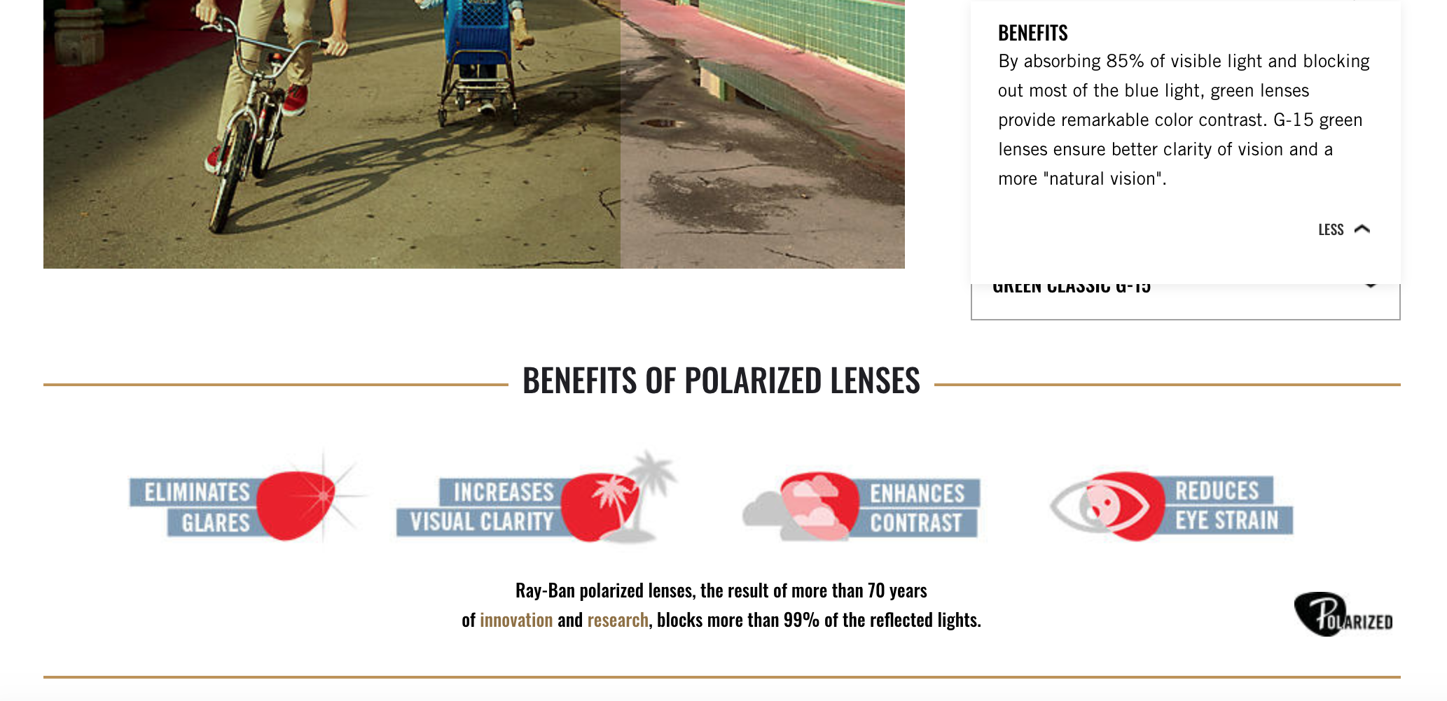 product attributes and benefits rayban features