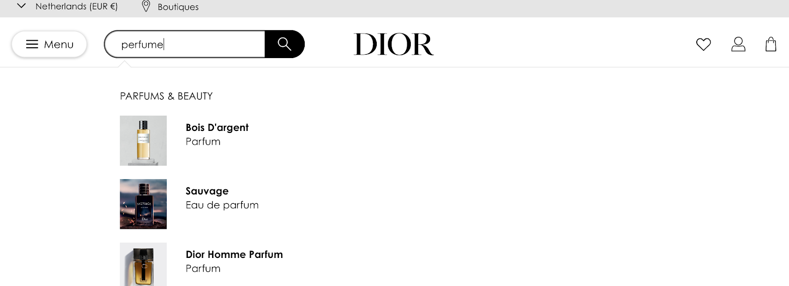 product taxonomy dior ecommerce examples